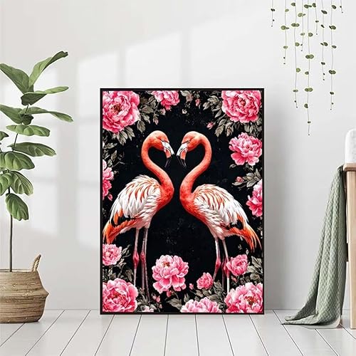 5D Diamond Painting Blume Diamant Painting Bilder Erwachsene, Flamingo Diamond Painting Set, Diamond Painting Klein 80x110cm, DIY Runde Full Drill Cross Stickerei Basteln für Home Room Wall Decor 6-8 von BAIYAACO