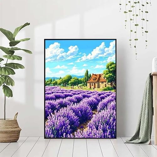 5D Diamond Painting Blume Diamant Painting Bilder Erwachsene, Lavendel Diamond Painting Set, Diamond Painting Klein 40x50cm, DIY Runde Full Drill Cross Stickerei Basteln für Home Room Wall Decor Y-3 von BAIYAACO