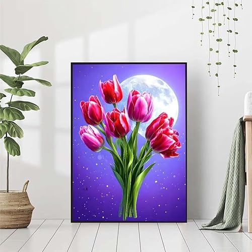 5D Diamond Painting Blume Diamant Painting Bilder Erwachsene, Mond Diamond Painting Set, Diamond Painting Klein 30x40cm, DIY Runde Full Drill Cross Stickerei Basteln für Home Wall Decor Geschenk 5-K von BAIYAACO