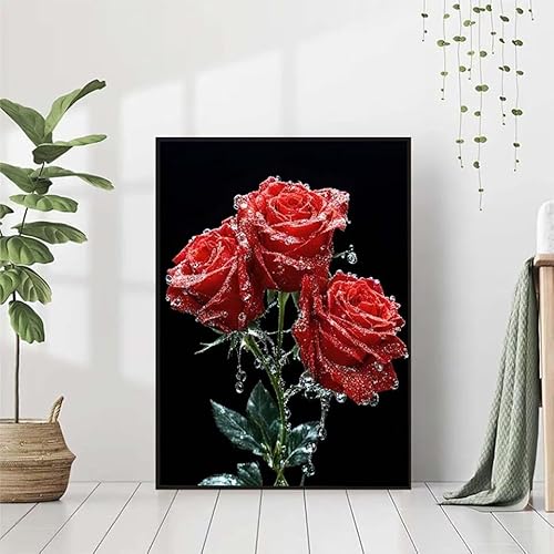 5D Diamond Painting Blume Diamant Painting Bilder Erwachsene, Rose Diamond Painting Set, Diamond Painting Klein 50x70cm, DIY Runde Full Drill Cross Stickerei Basteln für Home Wall Decor Geschenk A-G von BAIYAACO