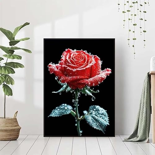 5D Diamond Painting Blume Diamant Painting Bilder Erwachsene, Rose Diamond Painting Set, Diamond Painting Klein 60x80cm, DIY Runde Full Drill Cross Stickerei Basteln für Home Wall Decor Geschenk 0-L von BAIYAACO