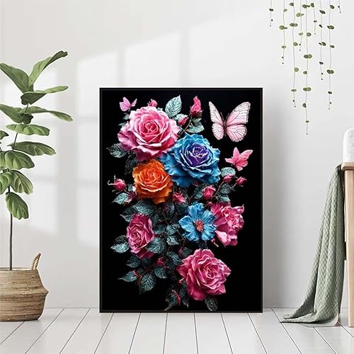 5D Diamond Painting Blume Diamant Painting Bilder Erwachsene, Schmetterling Diamond Painting Set, Diamond Painting Klein 40x50cm, DIY Runde Full Drill Cross Stickerei Basteln für Home Wall Decor P-7 von BAIYAACO