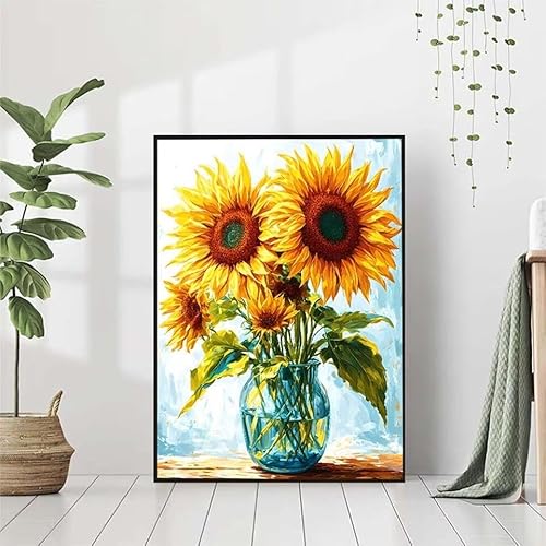 5D Diamond Painting Blume Diamant Painting Bilder Erwachsene, Sonnenblume Diamond Painting Set, Diamond Painting Klein 60x80cm, DIY Runde Full Drill Cross Stickerei Basteln für Home Room Wall Decor von BAIYAACO