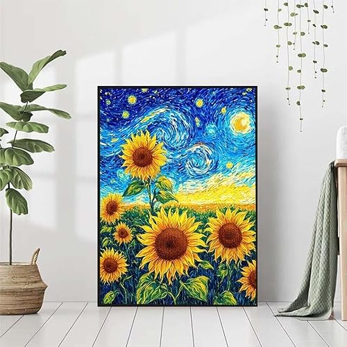 5D Diamond Painting Blume Diamant Painting Bilder Erwachsene, Sonnenblume Diamond Painting Set, Diamond Painting Klein 60x80cm, DIY Runde Full Drill Cross Stickerei Basteln für Home Room Wall Decor von BAIYAACO