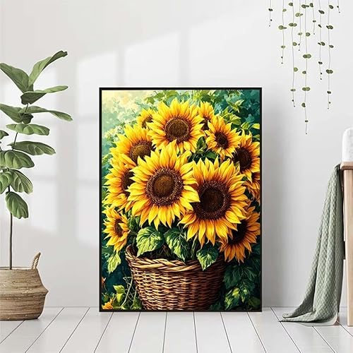 5D Diamond Painting Blume Diamant Painting Bilder Erwachsene, Sonnenblume Diamond Painting Set, Diamond Painting Klein 80x110cm, DIY Runde Full Drill Cross Stickerei Basteln für Home Wall Decor 2-0 von BAIYAACO