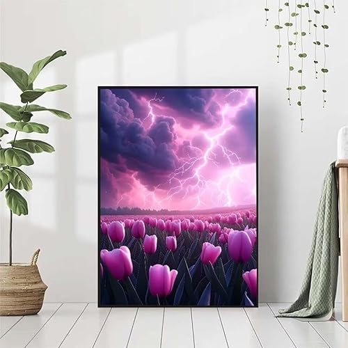 5D Diamond Painting Blume Diamant Painting Bilder Erwachsene, Tulpe Diamond Painting Set, Diamond Painting Klein 70x95cm, DIY Runde Full Drill Kristall Cross Stickerei Basteln für Home Wall Decor 0-1 von BAIYAACO