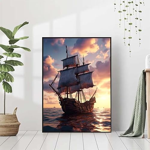 5D Diamond Painting Boot Diamant Painting Bilder, Meer Diamond Painting Erwachsene Kinder DIY 5D Runde Kristall Diamond Art Stickerei Painting Basteln Set, Wohnzimmer Schlafzimmer Wanddeko 40x50cm F-P von BAIYAACO