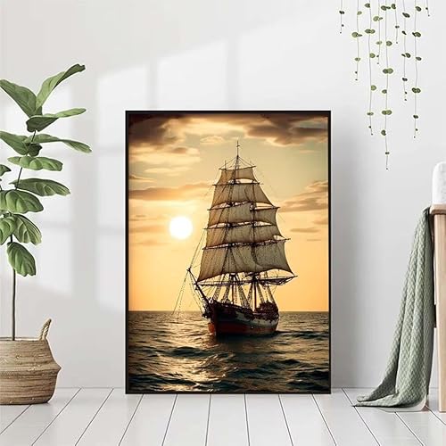 5D Diamond Painting Boot Diamant Painting Bilder, Meer Diamond Painting Erwachsene Kinder DIY Runde Kristall Diamond Art Stickerei Painting Basteln Set, Wohnzimmer Schlafzimmer Wanddeko 80x110cm 4-L von BAIYAACO