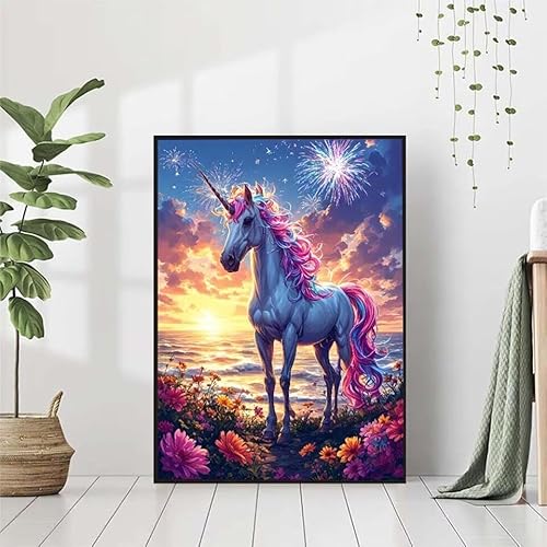 5D Diamond Painting Einhorn Diamant Painting Bilder Erwachsene, Blume Diamond Painting Set, Diamond Painting Klein 80x100cm, DIY Runde Full Drill Cross Stickerei Basteln für Home Room Wall Decor von BAIYAACO