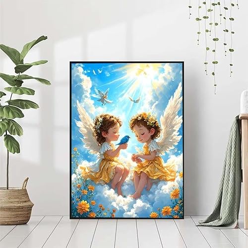 5D Diamond Painting Engel Diamant Painting Bilder, MäDchen Diamond Painting Erwachsene Kinder DIY Runde Kristall Diamond Art Stickerei Painting Basteln, Wohnzimmer Schlafzimmer Wanddeko 80x110cm 2-4 von BAIYAACO