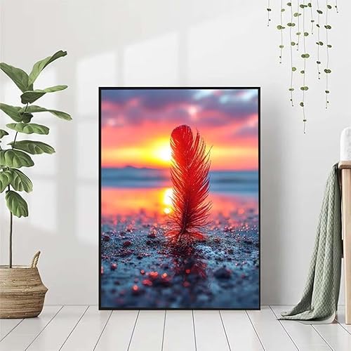 5D Diamond Painting Feder Diamant Painting Bilder Erwachsene, Meer Diamond Painting Set, Diamond Painting Klein 80x110cm, DIY Runde Full Drill Kristall Cross Stickerei Basteln für Home Wall Decor M-9 von BAIYAACO