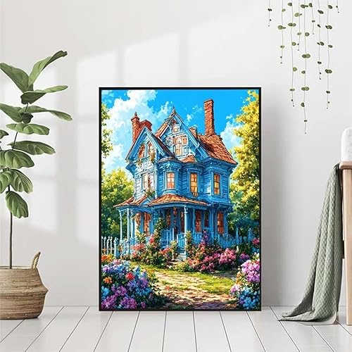 5D Diamond Painting Haus Diamant Painting Bilder, Blume Diamond Painting Erwachsene Kinder DIY 5D Runde Kristall Diamond Art Stickerei Painting Basteln Set, Wohnzimmer Schlafzimmer Wanddeko 60x80cm von BAIYAACO