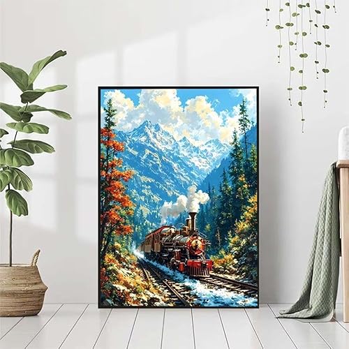 5D Diamond Painting Herbst Diamant Painting Bilder, Zug Diamond Painting Erwachsene Kinder DIY Runde Kristall Diamond Art Stickerei Painting Basteln Set, Wohnzimmer Schlafzimmer Wanddeko 80x110cm 0-M von BAIYAACO