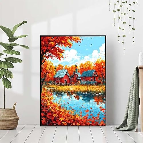 5D Diamond Painting Herbst Diamant Painting Bilder Erwachsene, Baum Diamond Painting Set, Diamond Painting Klein 80x110cm, DIY Runde Full Drill Kristall Cross Stickerei Basteln für Home Wall Decor 4-0 von BAIYAACO