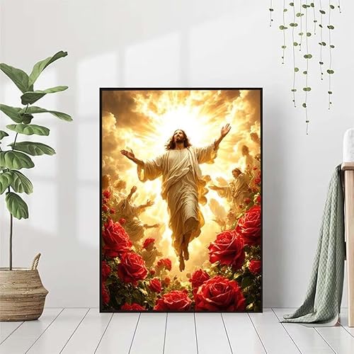 5D Diamond Painting Jesus Diamant Painting Bilder, Blume Diamond Painting Erwachsene Kinder DIY 5D Runde Kristall Diamond Art Stickerei Painting Basteln Set, Wohnzimmer Schlafzimmer Wanddeko 70x95cm von BAIYAACO