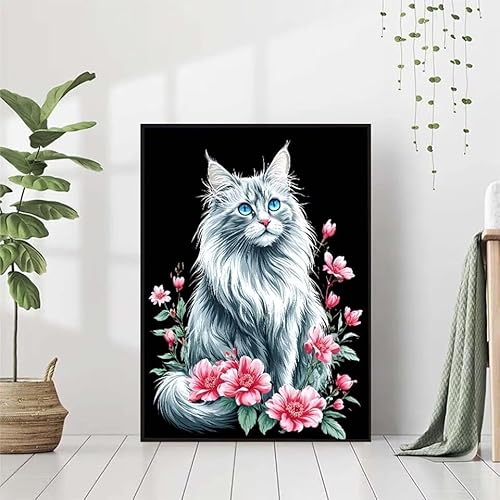 5D Diamond Painting Katze Diamant Painting Bilder, Blume Diamond Painting Erwachsene Kinder DIY Runde Kristall Diamond Art Stickerei Painting Basteln Set, Wohnzimmer Schlafzimmer Wanddeko 30x40cm G-A von BAIYAACO