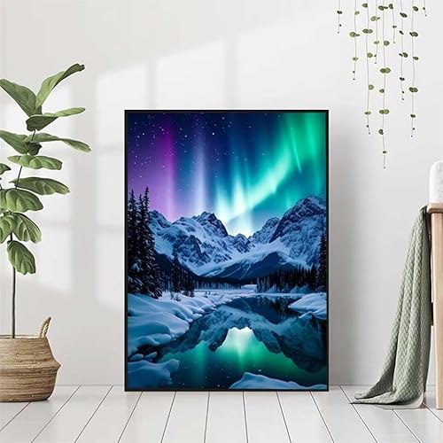 5D Diamond Painting Landschaft Diamant Painting Bilder, Aurora Diamond Painting Erwachsene Kinder DIY 5D Runde Kristall Diamond Art Stickerei Basteln Set, Wohnzimmer Schlafzimmer Wanddeko 80x110cm H-P von BAIYAACO