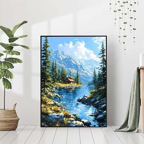 5D Diamond Painting Landschaft Diamant Painting Bilder, Fluss Diamond Painting Erwachsene Kinder DIY 5D Runde Kristall Diamond Art Stickerei Painting Basteln, Wohnzimmer Schlafzimmer Wanddeko 80x110cm von BAIYAACO