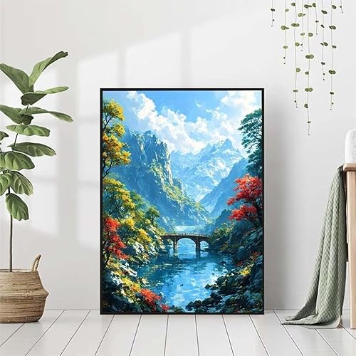 5D Diamond Painting Landschaft Diamant Painting Bilder, Fluss Diamond Painting Erwachsene Kinder DIY 5D Runde Kristall Diamond Art Stickerei Painting Basteln, Wohnzimmer Schlafzimmer Wanddeko 70x95cm von BAIYAACO