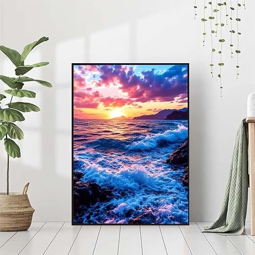 5D Diamond Painting Landschaft Diamant Painting Bilder, Meer Diamond Painting Erwachsene Kinder DIY 5D Runde Kristall Diamond Art Stickerei Painting Basteln, Wohnzimmer Schlafzimmer Wanddeko 80x100cm von BAIYAACO