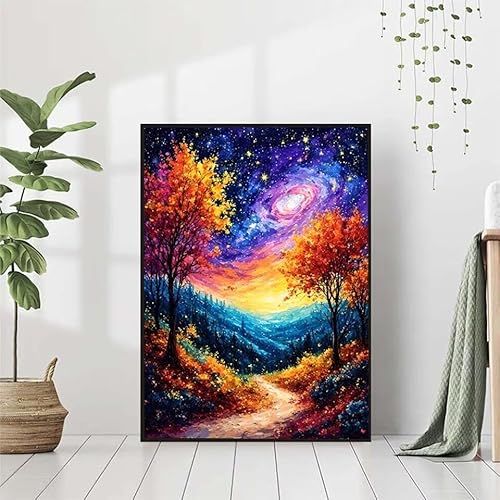 5D Diamond Painting Landschaft Diamant Painting Bilder, Sternenhimmel Diamond Painting Erwachsene Kinder DIY 5D Runde Diamond Art Stickerei Basteln Set, Wohnzimmer Schlafzimmer Wanddeko 80x100cm von BAIYAACO