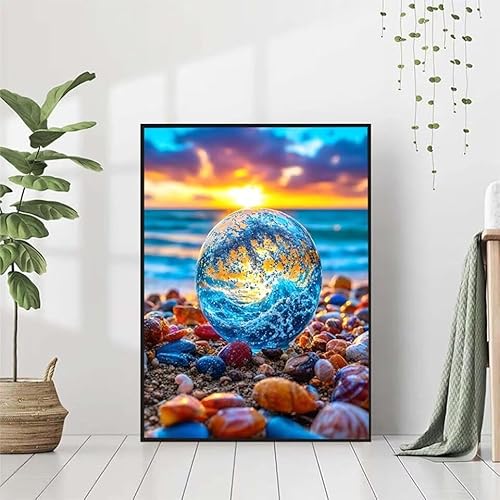 5D Diamond Painting Meer Diamant Painting Bilder, HüLse Diamond Painting Erwachsene Kinder DIY 5D Runde Kristall Diamond Art Stickerei Painting Basteln Set, Wohnzimmer Schlafzimmer Wanddeko 50x70cm von BAIYAACO