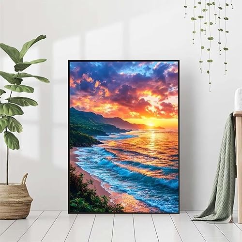 5D Diamond Painting Meer Diamant Painting Bilder, Landschaft Diamond Painting Erwachsene Kinder DIY Runde Kristall Diamond Art Stickerei Painting Basteln, Wohnzimmer Schlafzimmer Wanddeko 40x50cm H-6 von BAIYAACO