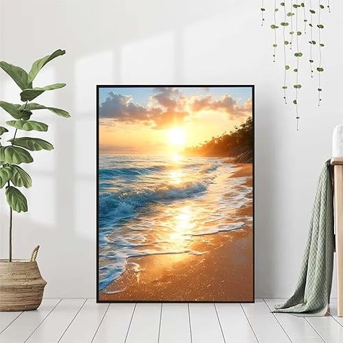 5D Diamond Painting Meer Diamant Painting Bilder, Sonnenuntergang Diamond Painting Erwachsene Kinder DIY 5D Runde Kristall Diamond Art Stickerei Basteln Set, Wohnzimmer Schlafzimmer Wanddeko 80x110cm von BAIYAACO