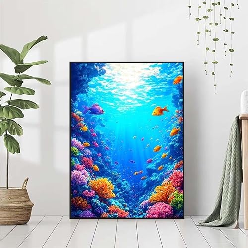 5D Diamond Painting Meer Diamant Painting Bilder Erwachsene, Fisch Diamond Painting Set, Diamond Painting Klein 50x70cm, DIY Runde Full Drill Cross Stickerei Basteln für Home Wall Decor Geschenk X-W von BAIYAACO