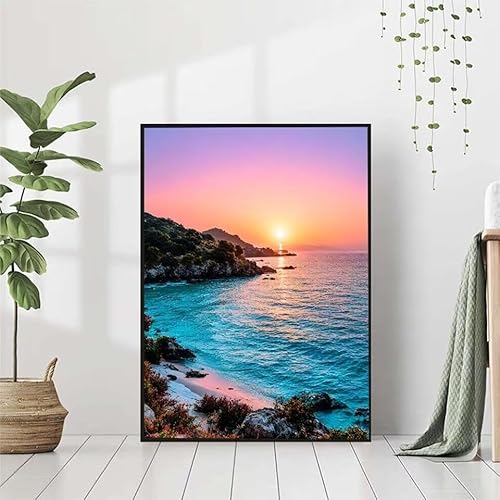 5D Diamond Painting Meer Diamant Painting Bilder Erwachsene, Landschaft Diamond Painting Set, Diamond Painting Klein 60x80cm, DIY Runde Full Drill Cross Stickerei Basteln für Home Room Wall Decor von BAIYAACO