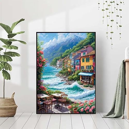 5D Diamond Painting Meer Diamant Painting Bilder Erwachsene, Landschaft Diamond Painting Set, Diamond Painting Klein 80x110cm, DIY Runde Full Drill Cross Stickerei Basteln für Home Room Wall Decor 2-1 von BAIYAACO