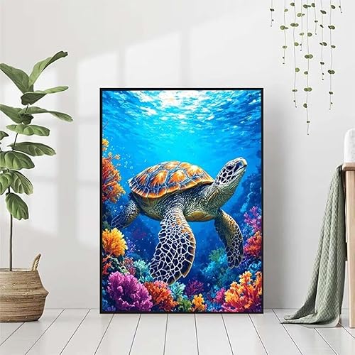 5D Diamond Painting Meer Diamant Painting Bilder Erwachsene, SchildkröTe Diamond Painting Set, Diamond Painting Klein 80x110cm, DIY Runde Full Drill Cross Stickerei Basteln für Home Wall Decor U-S von BAIYAACO