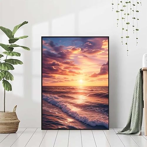 5D Diamond Painting Meer Diamant Painting Bilder Erwachsene, Sonnenuntergang Diamond Painting Set, Diamond Painting Klein 50x70cm, DIY Runde Full Drill Cross Stickerei Basteln für Home Wall Decor Q-P von BAIYAACO