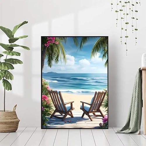 5D Diamond Painting Meer Diamant Painting Bilder Erwachsene, Strand Diamond Painting Set, Diamond Painting Klein 80x110cm, DIY Runde Full Drill Kristall Cross Stickerei Basteln für Home Wall Decor I-N von BAIYAACO