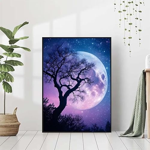 5D Diamond Painting Mond Diamant Painting Bilder, Baum Diamond Painting Erwachsene Kinder DIY Runde Kristall Diamond Art Stickerei Painting Basteln Set, Wohnzimmer Schlafzimmer Wanddeko 80x110cm M-K von BAIYAACO