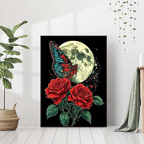 5D Diamond Painting Mond Diamant Painting Bilder Erwachsene, Blume Diamond Painting Set, Diamond Painting Klein 80x100cm, DIY Runde Full Drill Kristall Cross Stickerei Basteln für Home Room Wall Decor von BAIYAACO