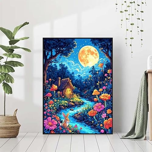 5D Diamond Painting Mond Diamant Painting Bilder Erwachsene, Landschaft Diamond Painting Set, Diamond Painting Klein 30x40cm, DIY Runde Full Drill Cross Stickerei Basteln für Home Room Wall Decor 8-1 von BAIYAACO