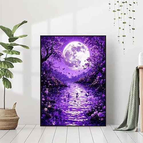 5D Diamond Painting Mond Diamant Painting Bilder Erwachsene, Landschaft Diamond Painting Set, Diamond Painting Klein 30x40cm, DIY Runde Full Drill Cross Stickerei Basteln für Home Room Wall Decor W-9 von BAIYAACO