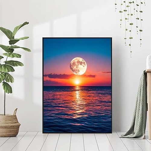 5D Diamond Painting Mond Diamant Painting Bilder Erwachsene, Meer Diamond Painting Set, Diamond Painting Klein 30x40cm, DIY Runde Full Drill Cross Stickerei Basteln für Home Wall Decor Geschenk H-V von BAIYAACO