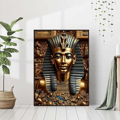 5D Diamond Painting Pharao Diamant Painting Bilder, äGyptischer Pharao Diamond Painting Erwachsene Kinder DIY 5D Runde Diamond Art Stickerei Basteln Set, Wohnzimmer Schlafzimmer Wanddeko 60x80cm 6-W von BAIYAACO