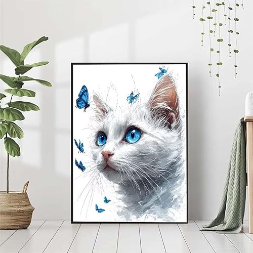 5D Diamond Painting Schmetterling Diamant Painting Bilder, Katze Diamond Painting Erwachsene Kinder DIY Runde Kristall Diamond Art Stickerei Basteln Set, Wohnzimmer Schlafzimmer Wanddeko 40x50cm T-5 von BAIYAACO