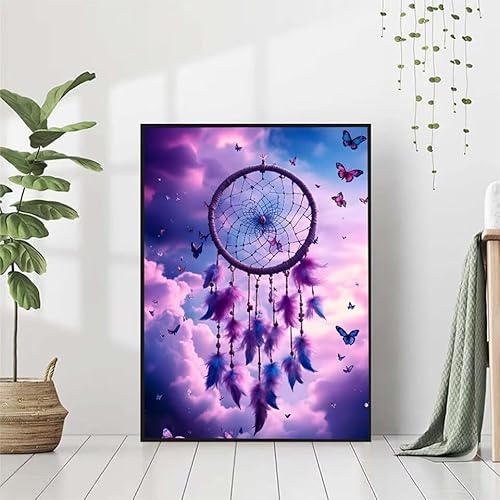 5D Diamond Painting Schmetterling Diamant Painting Bilder, TraumfäNger Diamond Painting Erwachsene Kinder DIY 5D Runde Diamond Art Stickerei Basteln Set, Wohnzimmer Schlafzimmer Wanddeko 60x80cm 2-2 von BAIYAACO