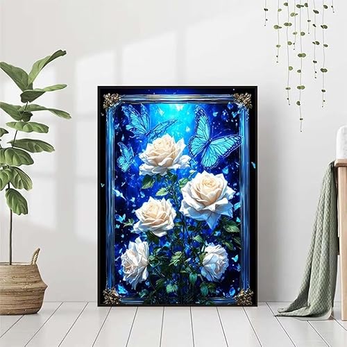 5D Diamond Painting Schmetterling Diamant Painting Bilder Erwachsene, Blume Diamond Painting Set, Diamond Painting Klein 70x95cm, DIY Runde Full Drill Cross Stickerei Basteln für Home Wall Decor 9-4 von BAIYAACO