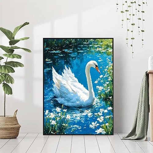 5D Diamond Painting Schwan Diamant Painting Bilder, Blume Diamond Painting Erwachsene Kinder DIY 5D Runde Kristall Diamond Art Stickerei Painting Basteln Set, Wohnzimmer Schlafzimmer Wanddeko 80x110cm von BAIYAACO