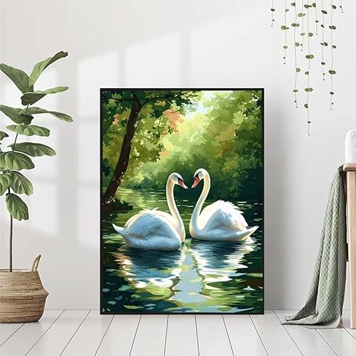 5D Diamond Painting Schwan Diamant Painting Bilder Erwachsene, Tier Diamond Painting Set, Diamond Painting Klein 80x110cm, DIY Runde Full Drill Kristall Cross Stickerei Basteln für Home Wall Decor 4-O von BAIYAACO