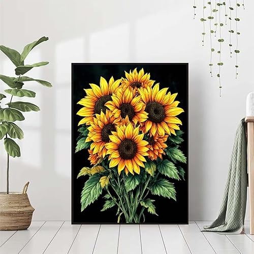 5D Diamond Painting Sonnenblume Diamant Painting Bilder Erwachsene, Blume Diamond Painting Set, Diamond Painting Klein 80x110cm, DIY Runde Full Drill Cross Stickerei Basteln für Home Wall Decor 8-4 von BAIYAACO