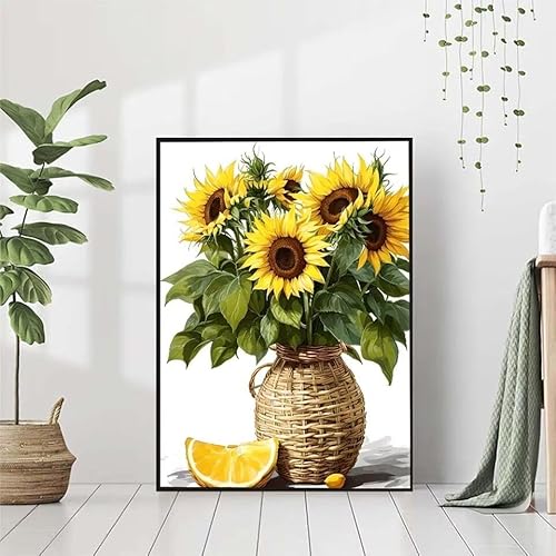 5D Diamond Painting Sonnenblume Diamant Painting Bilder Erwachsene, Zitrone Diamond Painting Set, Diamond Painting Klein 80x110cm, DIY Runde Full Drill Cross Stickerei Basteln für Home Wall Decor L-4 von BAIYAACO