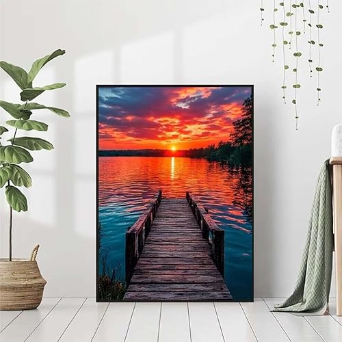 5D Diamond Painting Sonnenuntergang Diamant Painting Bilder, Landschaft Diamond Painting Erwachsene Kinder DIY 5D Runde Diamond Art Stickerei Basteln Set, Wohnzimmer Schlafzimmer Wanddeko 80x110cm S-L von BAIYAACO