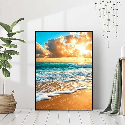 5D Diamond Painting Sonnenuntergang Diamant Painting Bilder, Meer Diamond Painting Erwachsene Kinder DIY Runde Kristall Diamond Art Stickerei Basteln Set, Wohnzimmer Schlafzimmer Wanddeko 30x40cm 6-2 von BAIYAACO