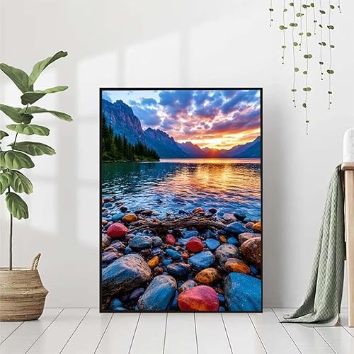 5D Diamond Painting Sonnenuntergang Diamant Painting Bilder Erwachsene, Landschaft Diamond Painting Set, Diamond Painting Klein 50x70cm, DIY Runde Full Drill Cross Stickerei Basteln, Home Wall Decor von BAIYAACO